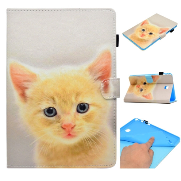 For Galaxy Tab A 8.0 (2015) T350 Painted Horizontal Flat Leather Case with Sleep Function & Card Slot & Buckle Anti-skid Strip & Bracket & Wallet(Cute Cat)