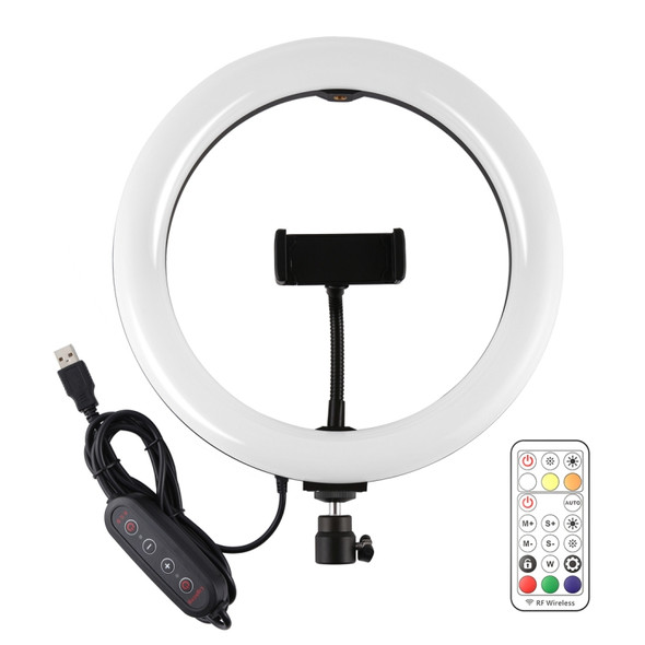 PULUZ 10.2 inch 26cm Curved Surface 168 LED Marquee LED RGBWW Dual-color Temperature Dimmable Ring Vlogging Photography Video Lights with Cold Shoe Tripod Ball Head & Remote Control & Phone Clamp(Black)