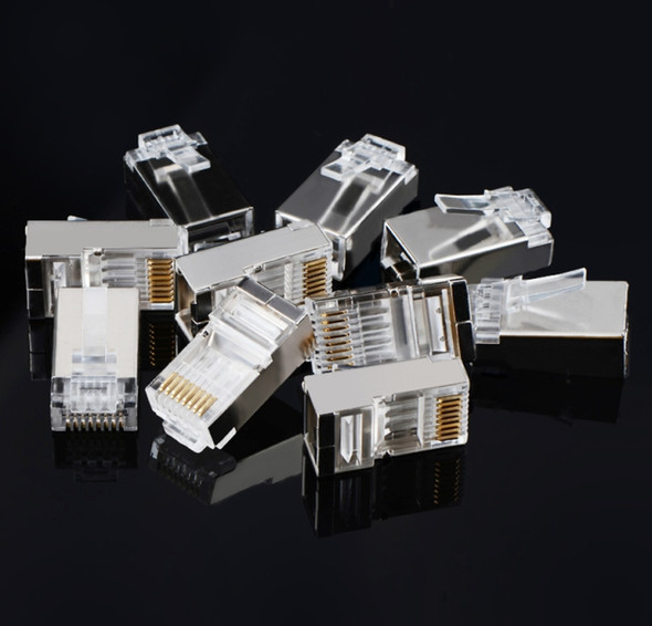 High Quality RJ45 Shielded Plug Cat5 8P8C Lan Connector Network (100 pcs in one packaging, the price is for 100 pcs)(Silver)