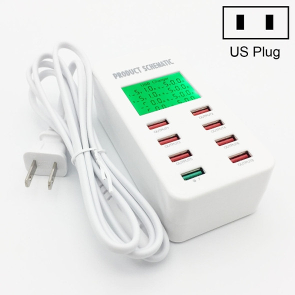 A8 40W 8 Ports USB + QC3.0 Smart Charging Station with Digital Display AC100-240V, US Plug