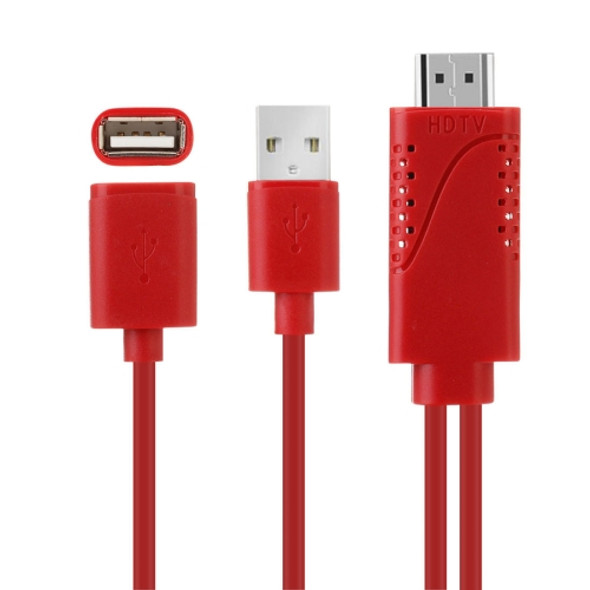 USB Male + USB 2.0 Female to HDMI Phone to HDTV Adapter Cable, For iPhone / Galaxy / Huawei / Xiaomi / LG / LeTV / Google and Other Smart Phones(Red)