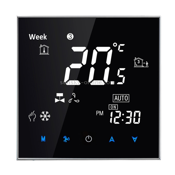 BAC-2000 Central Air Conditioning Type Touch LCD Digital 2-pipe Fan Coil Unit Room Thermostat, Display Fan Speed / Clock / Temperature  / Time / Week / Heat etc.(Black)