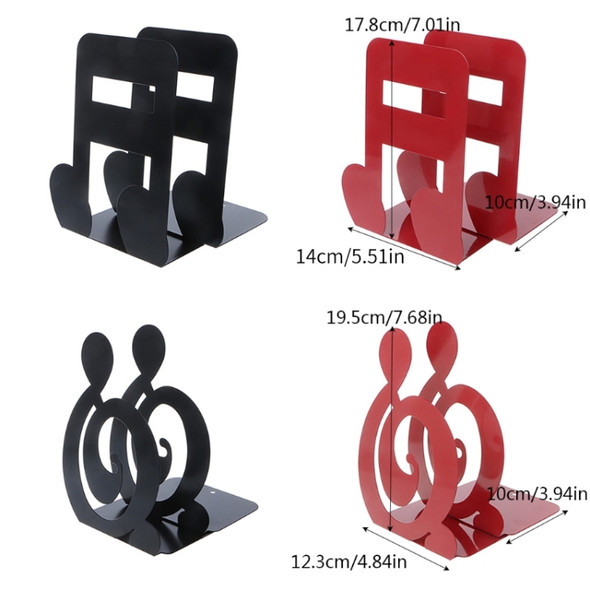 2 PCS Musical Note Metal Bookends Iron Support Holder Desk Stands For Books(Red Treble)