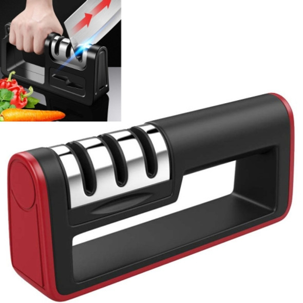 2 PCS Three-Stage Kitchen Sharpener Multi-Function Kitchen Knife Scissors Sharpening Stone, Specification:Ordinary Cutter Head, Color:Red+Black