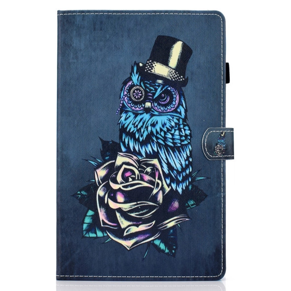 For Galaxy Tab A10.5 T590 Horizontal TPU Painted Flat Feather Case Anti-skid strip with Sleep Function & Pen Cover & Card Slot & Holder(Owl)