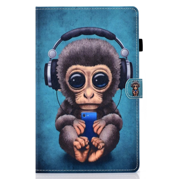 For Galaxy Tab A10.5 T590 Horizontal TPU Painted Flat Feather Case Anti-skid strip with Sleep Function & Pen Cover & Card Slot & Holder(Headphone Monkey)