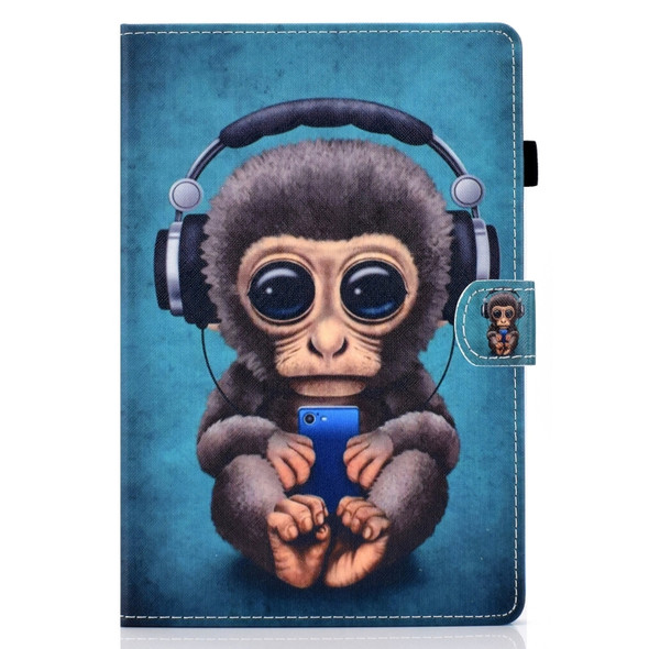 For Galaxy Tab A8.0 T350 Horizontal TPU Painted Flat Feather Case Anti-skid strip with Sleep Function & Pen Cover & Card Slot & Holder(Headphone Monkey)