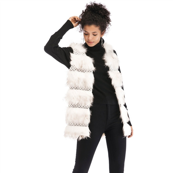 Woolen Vest Warm And Loose Long Coat (Color:White Size:M)