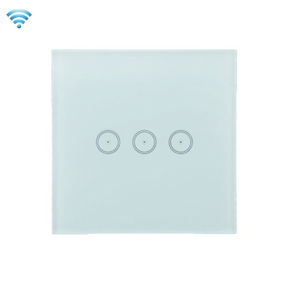 Wifi Wall Touch Panel Switch Voice Control Mobile Phone Remote Control, Model: White 3 Gang (Zero Firewire Zigbee )
