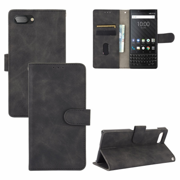 For BlackBerry KEY2 Solid Color Skin Feel Magnetic Buckle Horizontal Flip Calf Texture PU Leather Case with Holder & Card Slots & Wallet(Black)