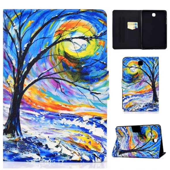 For Samsung Galaxy Tab A 8.0 (2015) T350 Electric Pressed TPU Colored Drawing Horizontal Flip Leather Case with Holder & Card Slots & Anti-slip Strip & Sleep / Wake-up Function(Watercolor Tree)