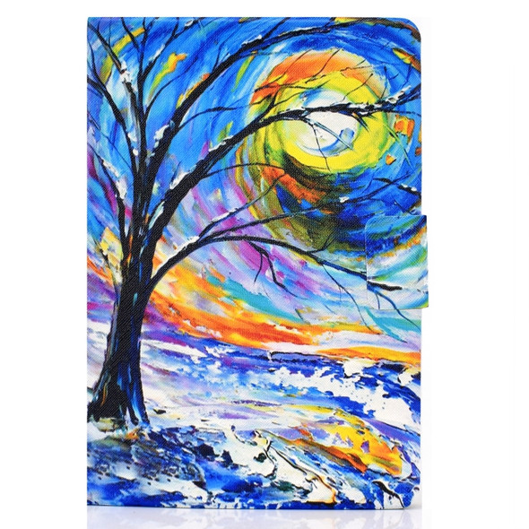 For Samsung Galaxy Tab A 8.0 (2015) T350 Electric Pressed TPU Colored Drawing Horizontal Flip Leather Case with Holder & Card Slots & Anti-slip Strip & Sleep / Wake-up Function(Watercolor Tree)