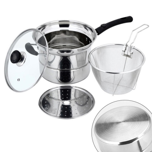 Stainless Steel 22CM Multi-function Deep-fried Cooking Pot Kitchenware Set, Style:Double Bottom