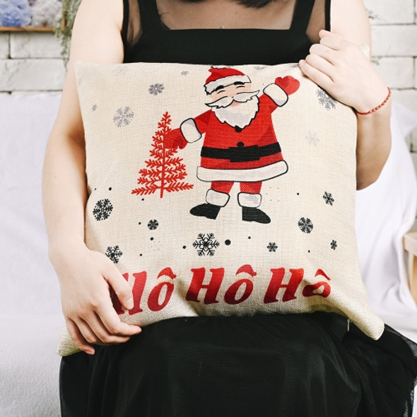 4 PCS Christmas Decorations Linen Pillowcases Square Pillowcases Without Pillow Core(HOHO Santa Claus)