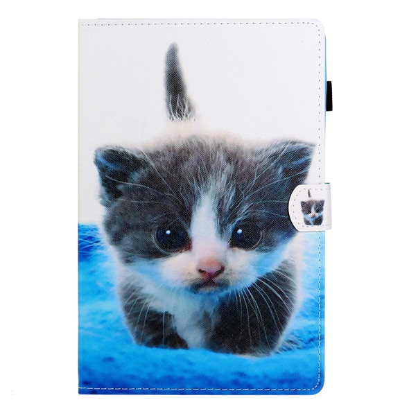 For Galaxy Tab S6 T860 Colored Drawing Horizontal Flip PU Leather Case with Holder & Card Slot & Sleep / Wake-up Function(Blue White cat)