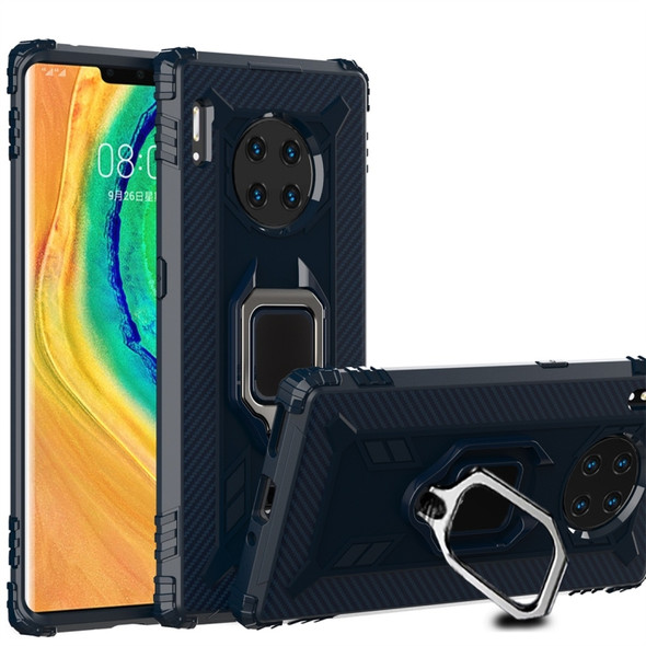 For Huawei Mate 30 Pro Carbon Fiber Protective Case with 360 Degree Rotating Ring Holder(Blue)