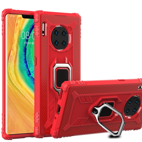 For Huawei Mate 30 Pro Carbon Fiber Protective Case with 360 Degree Rotating Ring Holder(Red)