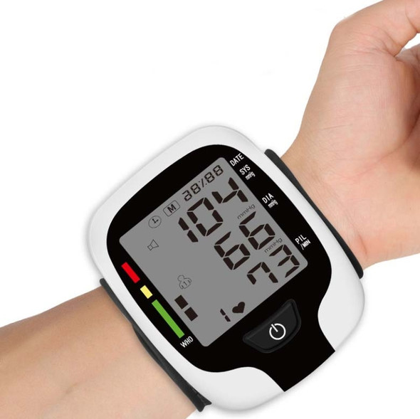 Wrist Type Electronic Blood Pressure Monitor Home Automatic Wrist Type Blood Pressure Measurement, Style: No Voice Announcement(White English)