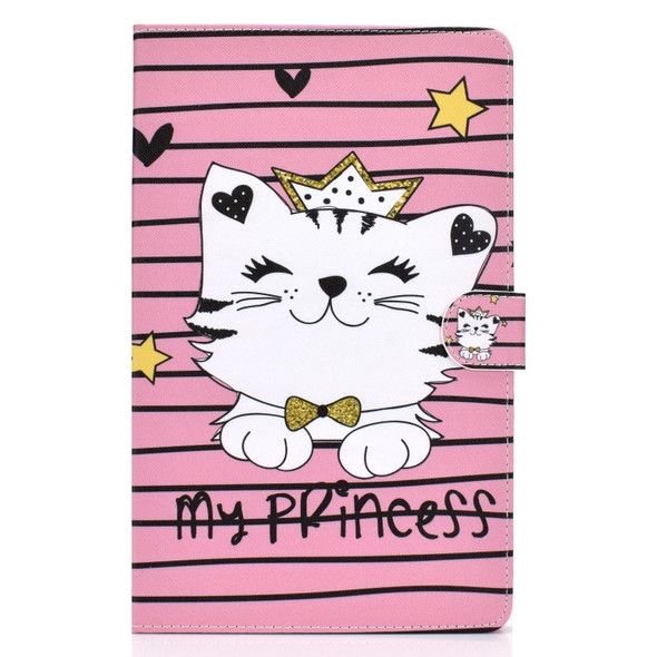 For Samsung Galaxy Tab A 10.5 T590/T595 Colored Drawing Pattern Horizontal Flip PU Leather Case with Holder & Card Slot(Crown Cat)