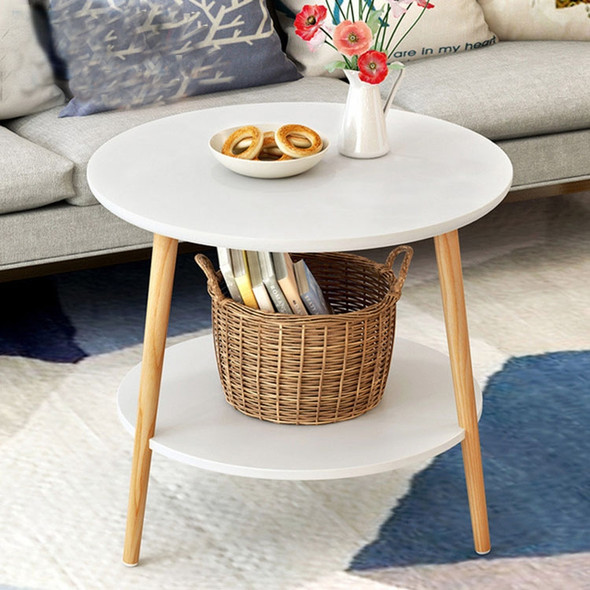Creative Round Coffee Table Bedside Table Modern Minimalist Double Side Table, Size:50x49cm, Color:White