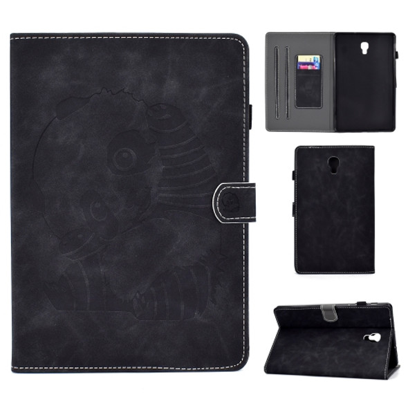 For Galaxy Tab A 10.5 T590 Embossing Sewing Thread Horizontal Painted Flat Leather Case with Sleep Function & Pen Cover & Anti Skid Strip & Card Slot & Holder(Black)