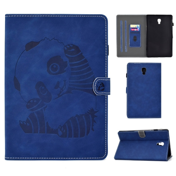 For Galaxy Tab A 10.5 T590 Embossing Sewing Thread Horizontal Painted Flat Leather Case with Sleep Function & Pen Cover & Anti Skid Strip & Card Slot & Holder(Blue)