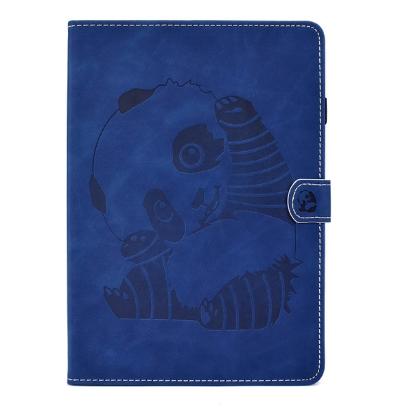 For Galaxy Tab A 10.5 T590 Embossing Sewing Thread Horizontal Painted Flat Leather Case with Sleep Function & Pen Cover & Anti Skid Strip & Card Slot & Holder(Blue)