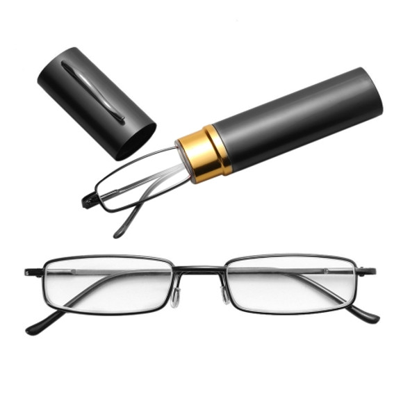 Reading Glasses Metal Spring Foot Portable Presbyopic Glasses with Tube Case +2.50D(Black )