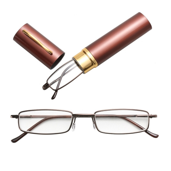 Reading Glasses Metal Spring Foot Portable Presbyopic Glasses with Tube Case +2.50D(Brown )