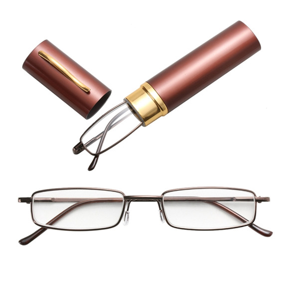 Reading Glasses Metal Spring Foot Portable Presbyopic Glasses with Tube Case +2.50D(Brown )
