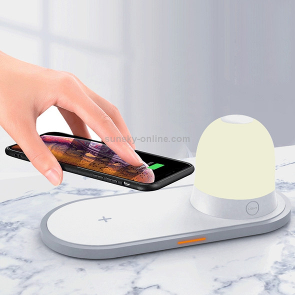 W34 QI Wireless Fast Charging Base with Magnetic Two-color Night Light & Touch Switch (White)