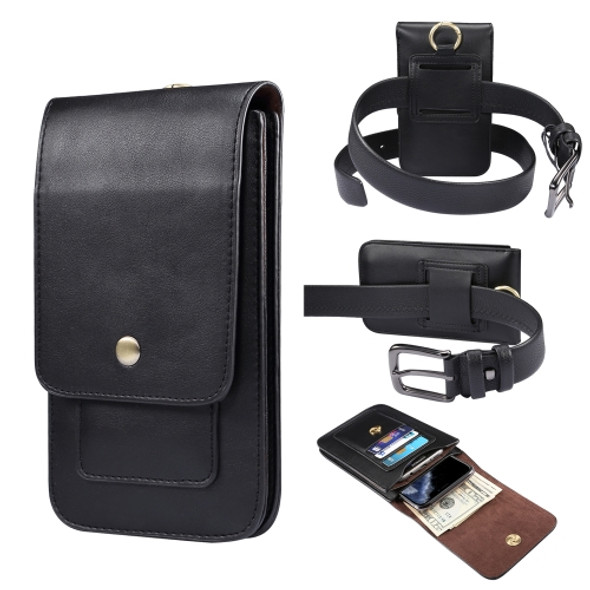 Lambskin Texture Men Phone Universal Double Lattice Waist Bag Leather Case, Size:L(Black)