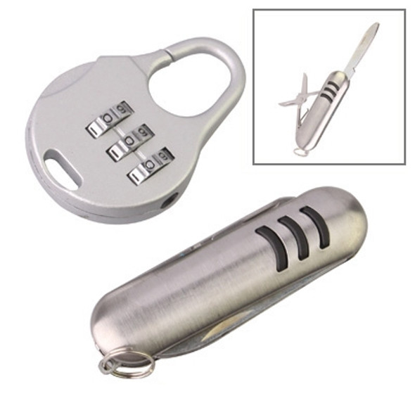 3 Digits Portable Mini Combination Lock / Tool Knife(Silver)