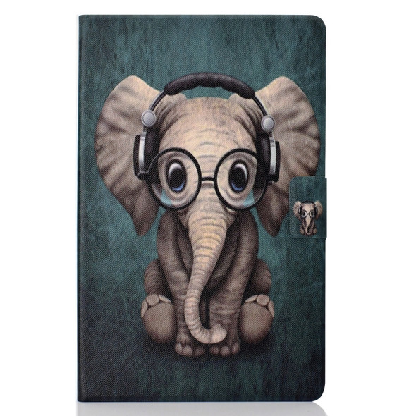 Electric Horizontal Flat Painted Leather Case with Pen Cover & Card Slot & Holder(Elephant)