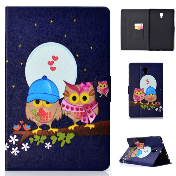 Electric Horizontal Flat Painted Leather Case with Pen Cover & Card Slot & Holder(Couple Owls)