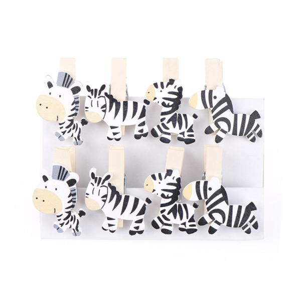 2 PCS Handmade Wooden With Hemp Rope Cartoon Zebra Little Clip