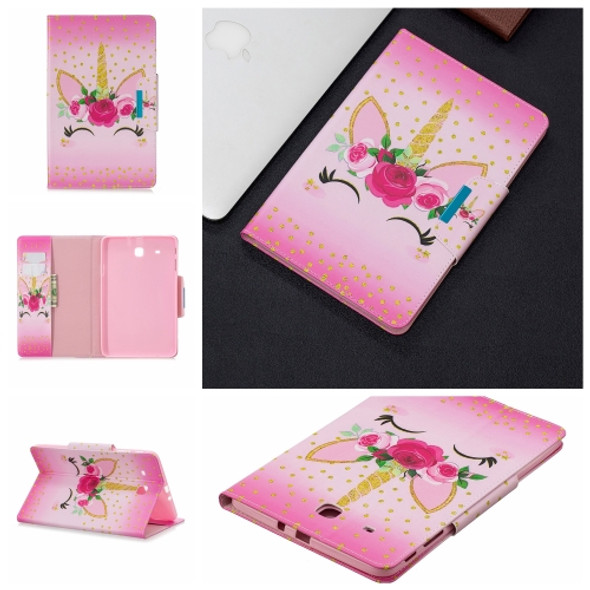 For Samsung Galaxy Tab E 9.6 / T560 Painted Pattern Horizontal Flip Leather Case with Holder & Card Slots & Wallet(Unicorn with flowers)