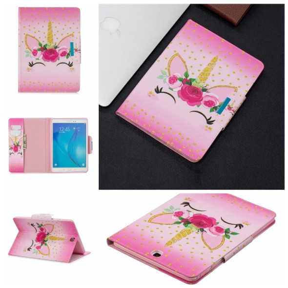 For Samsung Galaxy Tab A 9.7 / T550 Painted Pattern Horizontal Flip Leather Case with Holder & Card Slots & Wallet(Unicorn with flowers)