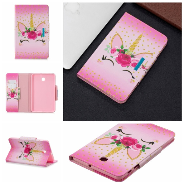 For Samsung Galaxy Tab A 8.0 (2018) / T387 Painted Pattern Horizontal Flip Leather Case with Holder & Card Slots & Wallet(Unicorn with flowers)