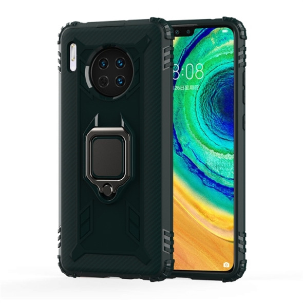 For Huawei Mate 30 Carbon Fiber Protective Case with 360 Degree Rotating Ring Holder(Green)