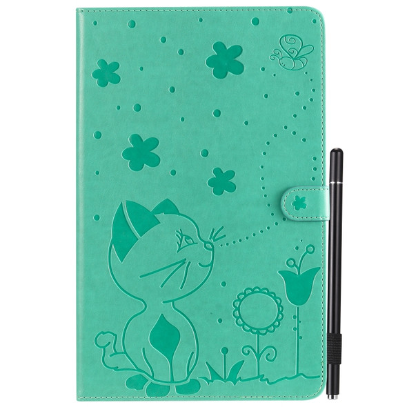 For Samsung Galaxy Tab A10.5 T590 / T595 Cat Bee Embossing Pattern Shockproof Table PC Protective Horizontal Flip Leather Case with Holder & Card Slots & Wallet & Pen Slot & Wake-up / Sleep Function(Green)