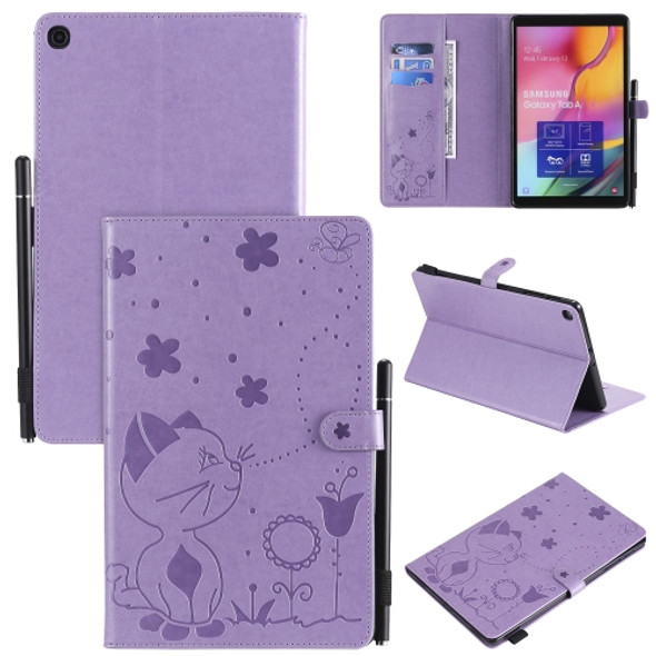 For Samsung Galaxy Tab A9.7 T550 Cat Bee Embossing Pattern Shockproof Table PC Protective Horizontal Flip Leather Case with Holder & Card Slots & Wallet & Pen Slot & Wake-up / Sleep Function(Purple)