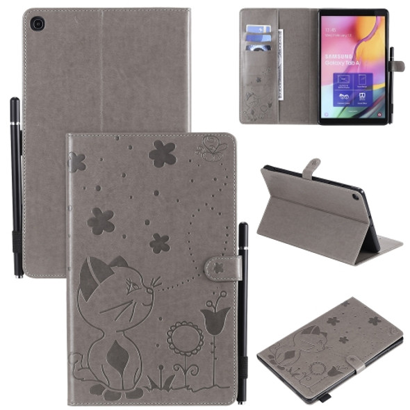For Samsung Galaxy Tab A9.7 T550 Cat Bee Embossing Pattern Shockproof Table PC Protective Horizontal Flip Leather Case with Holder & Card Slots & Wallet & Pen Slot & Wake-up / Sleep Function(Grey)
