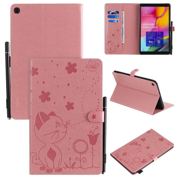 For Samsung Galaxy Tab A9.7 T550 Cat Bee Embossing Pattern Shockproof Table PC Protective Horizontal Flip Leather Case with Holder & Card Slots & Wallet & Pen Slot & Wake-up / Sleep Function(Pink)