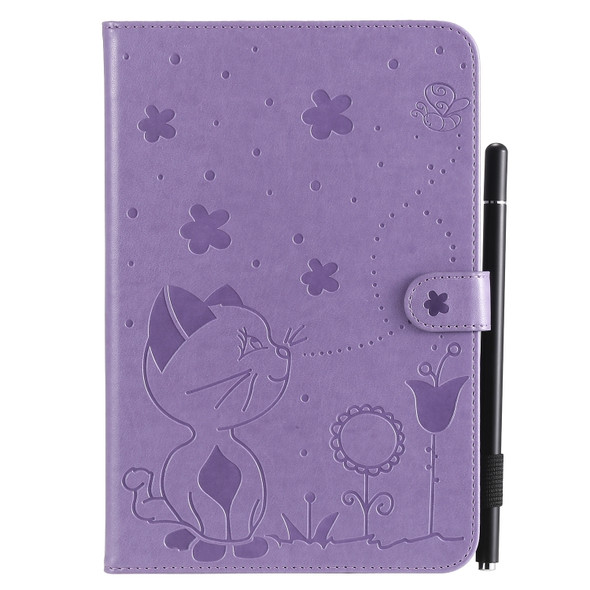 For Samsung Galaxy Tab A8.0 (2015) T350 Cat Bee Embossing Pattern Shockproof Table PC Protective Horizontal Flip Leather Case with Holder & Card Slots & Wallet & Pen Slot & Wake-up / Sleep Function(Purple)