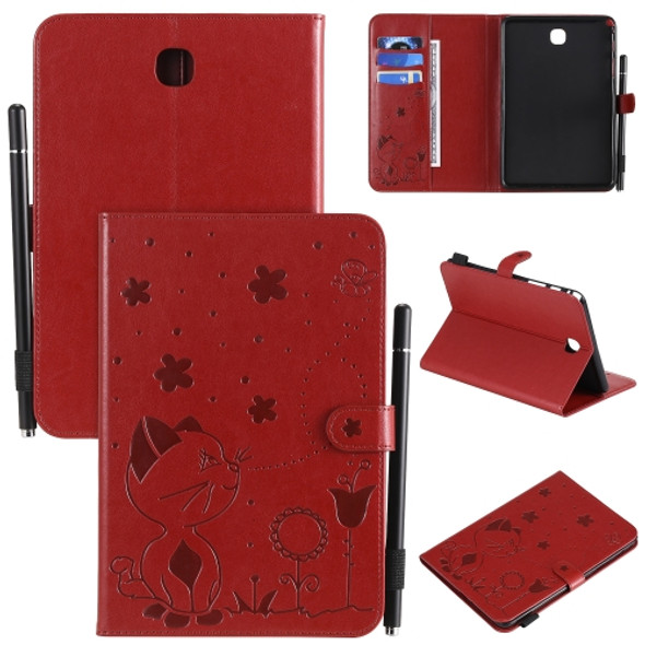 For Samsung Galaxy Tab A8.0 (2015) T350 Cat Bee Embossing Pattern Shockproof Table PC Protective Horizontal Flip Leather Case with Holder & Card Slots & Wallet & Pen Slot & Wake-up / Sleep Function(Red)