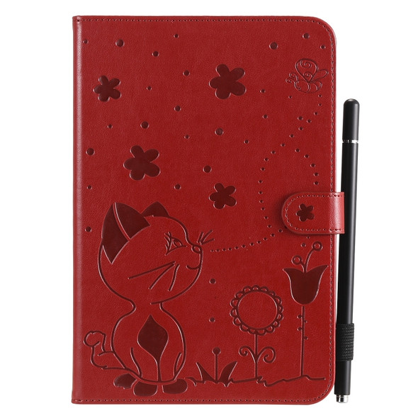 For Samsung Galaxy Tab A8.0 (2015) T350 Cat Bee Embossing Pattern Shockproof Table PC Protective Horizontal Flip Leather Case with Holder & Card Slots & Wallet & Pen Slot & Wake-up / Sleep Function(Red)