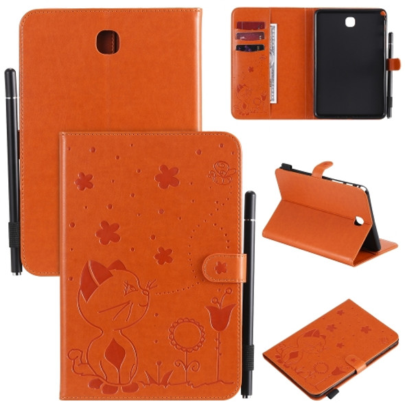 For Samsung Galaxy Tab A8.0 (2015) T350 Cat Bee Embossing Pattern Shockproof Table PC Protective Horizontal Flip Leather Case with Holder & Card Slots & Wallet & Pen Slot & Wake-up / Sleep Function(Orange)