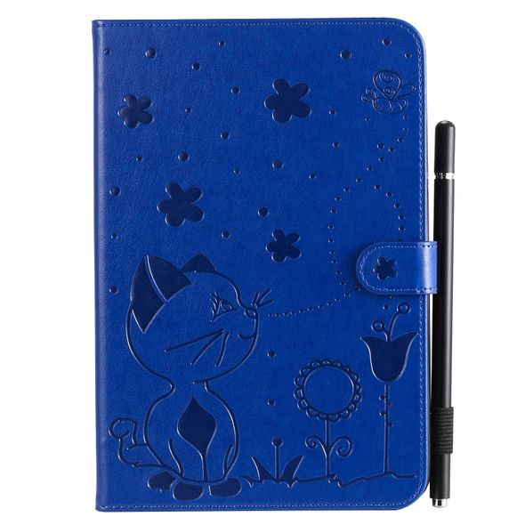 For Samsung Galaxy Tab A8.0 (2015) T350 Cat Bee Embossing Pattern Shockproof Table PC Protective Horizontal Flip Leather Case with Holder & Card Slots & Wallet & Pen Slot & Wake-up / Sleep Function(Blue)