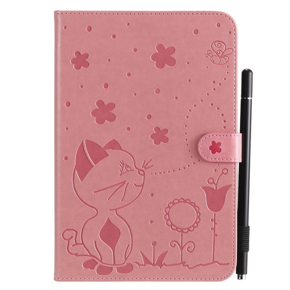 For Samsung Galaxy Tab A8.0 (2015) T350 Cat Bee Embossing Pattern Shockproof Table PC Protective Horizontal Flip Leather Case with Holder & Card Slots & Wallet & Pen Slot & Wake-up / Sleep Function(Pink)